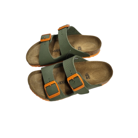 Birkenstock Kids Olive Sandals with Orange Accents - Picture 7 of 11
